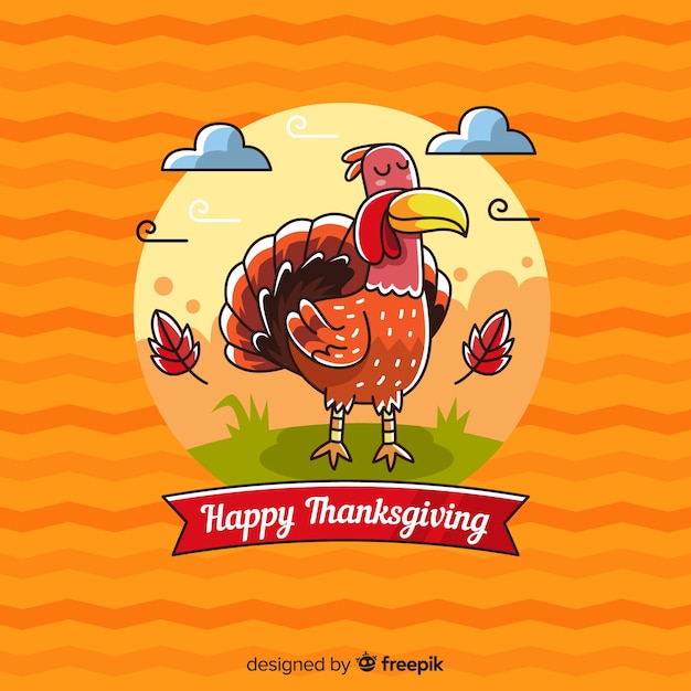 Free Vector thanksgiving day background in flat design with turkey