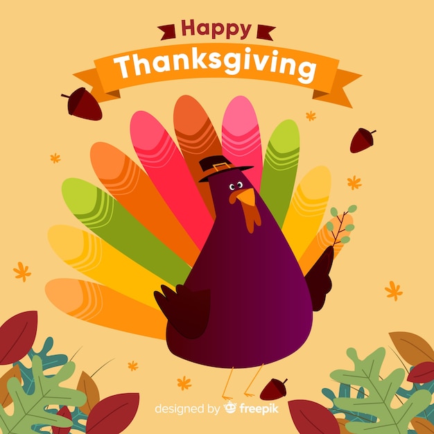 Thanksgiving day background in flat design with turkey