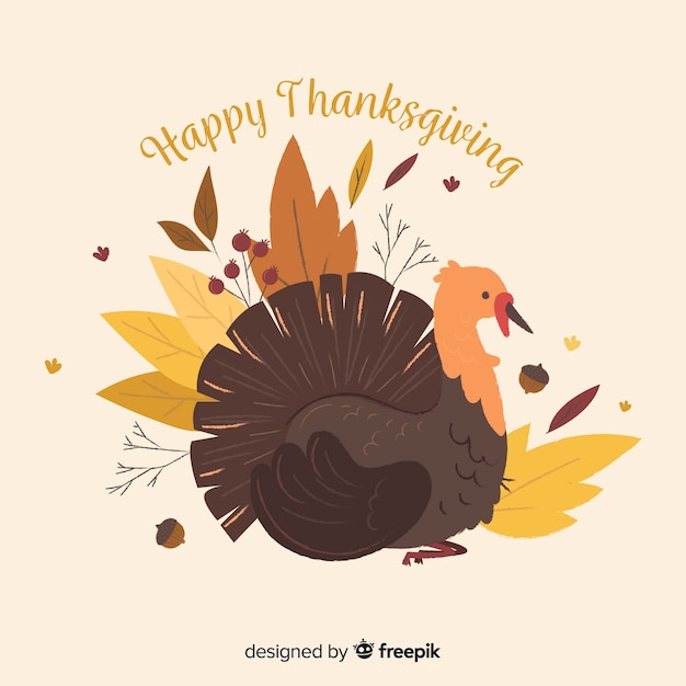 Free vector thanksgiving day background in flat design with turkey