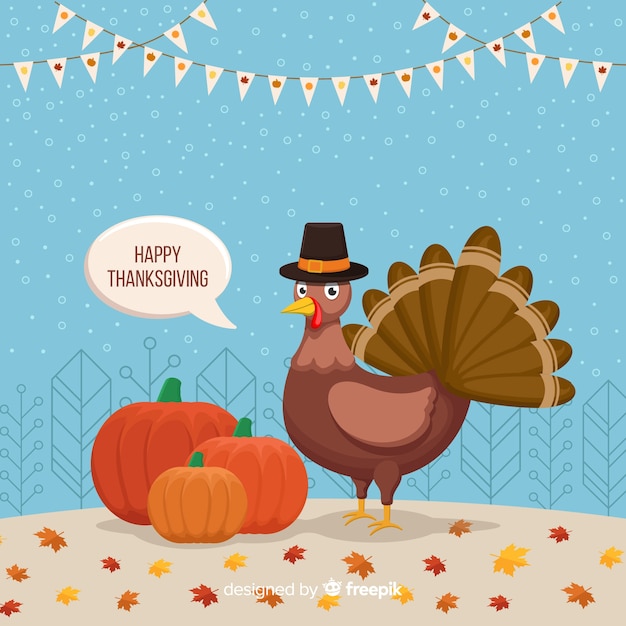 Free Vector thanksgiving day background in flat design with turkey