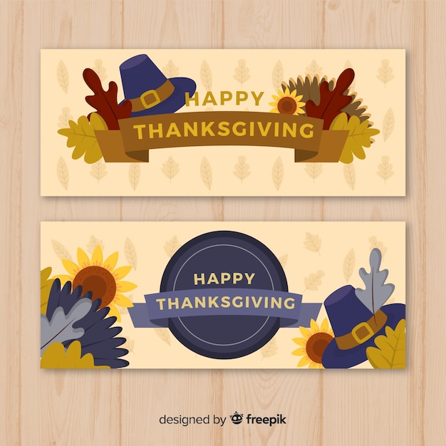 Free Vector thanksgiving day banner set with autumn elements