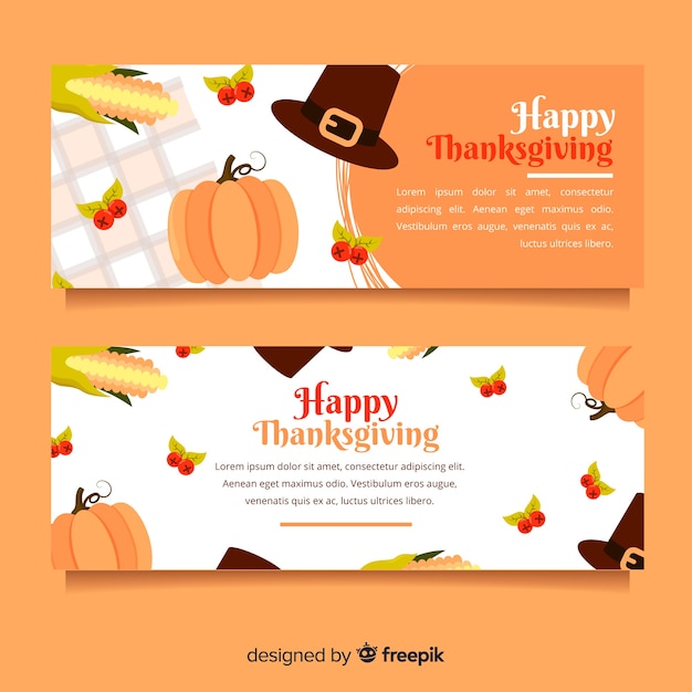 Free Vector thanksgiving day banner set with pumpkins