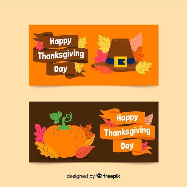 Free Vector thanksgiving day banners flat design for template