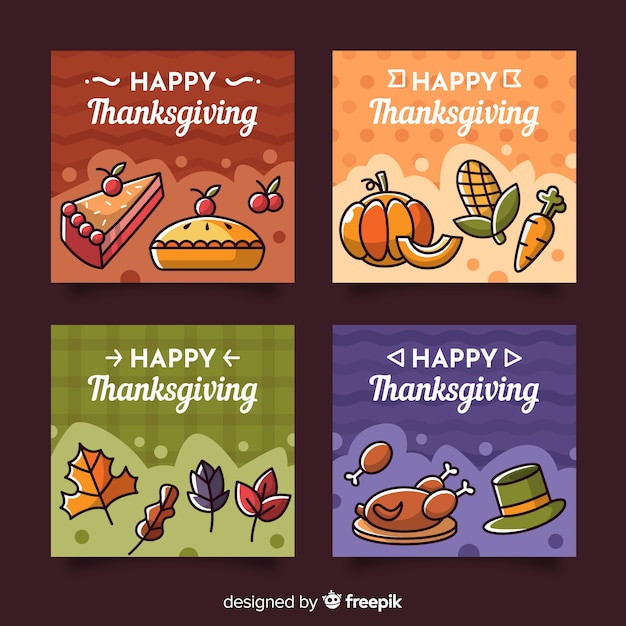 Thanksgiving day card collection in flat design