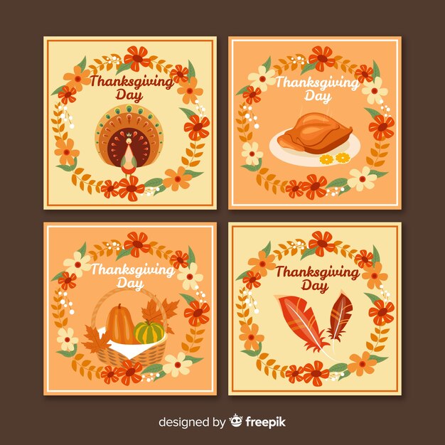 Free Vector thanksgiving day card collection in flat design