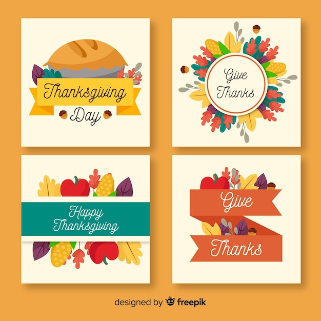 Thanksgiving day card collection in flat design