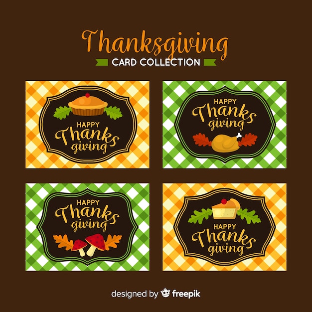 Free Vector thanksgiving day card collection in flat design