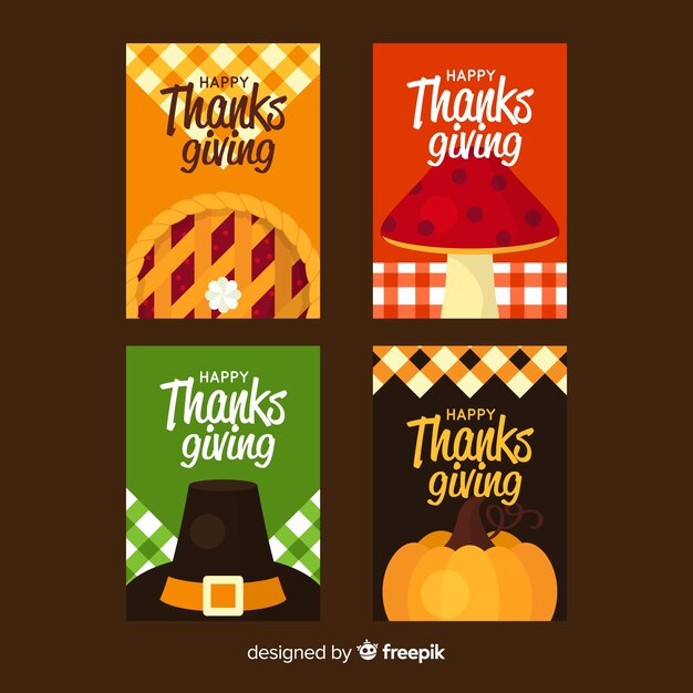 Thanksgiving day card collection in flat design