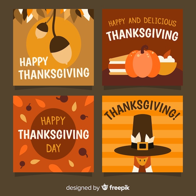 Free Vector thanksgiving day card collection in flat design