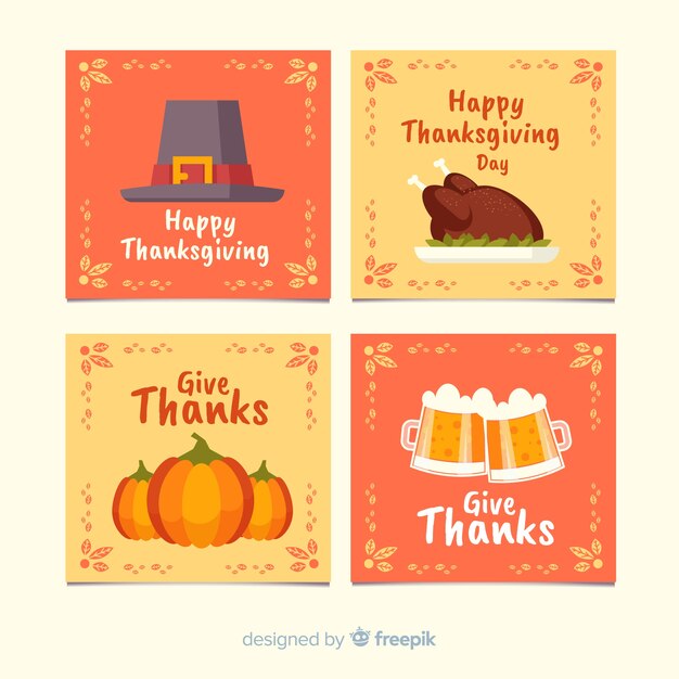 Free Vector thanksgiving day card collection in flat design