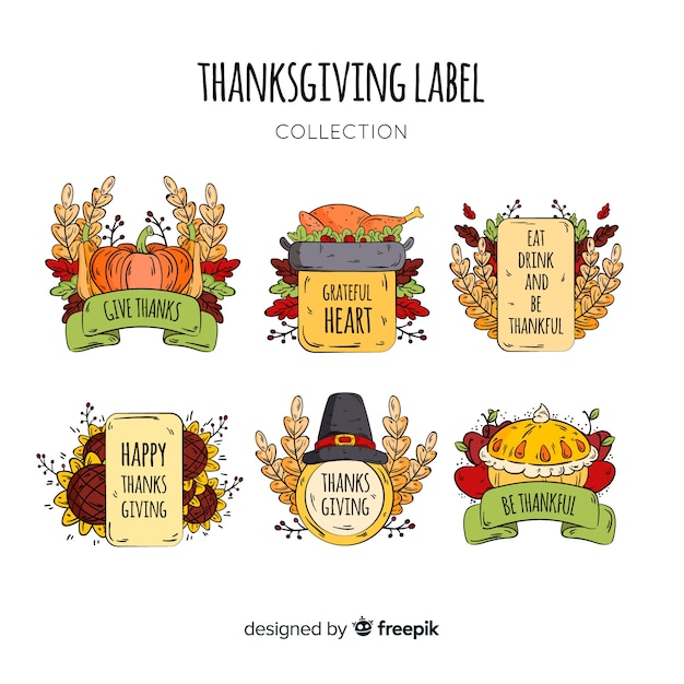 Free vector thanksgiving day label collection in hand drawn style