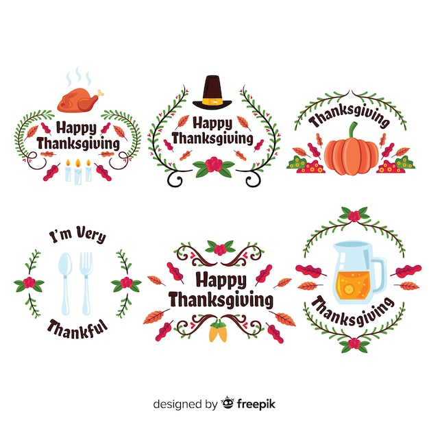 Free vector thanksgiving day label collection in hand drawn style