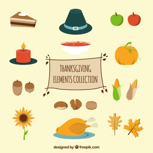 Free vector thanksgiving elements in flat style