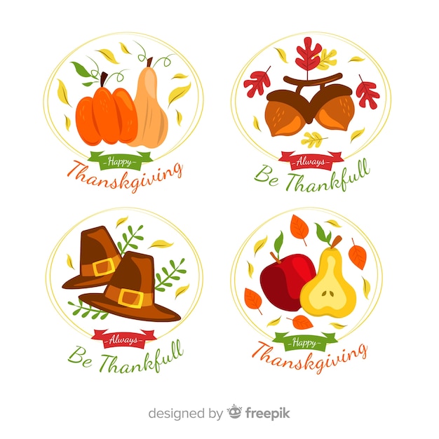 Thanksgiving label collection in flat design