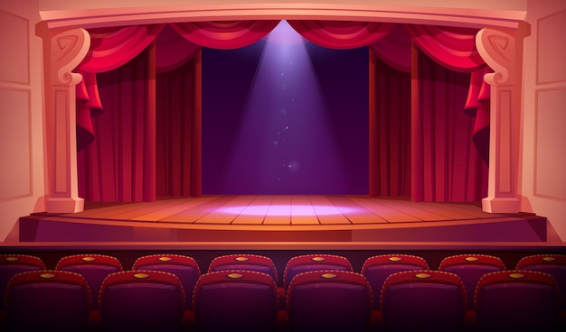 Free Vector theater empty stage with red curtains spotlights