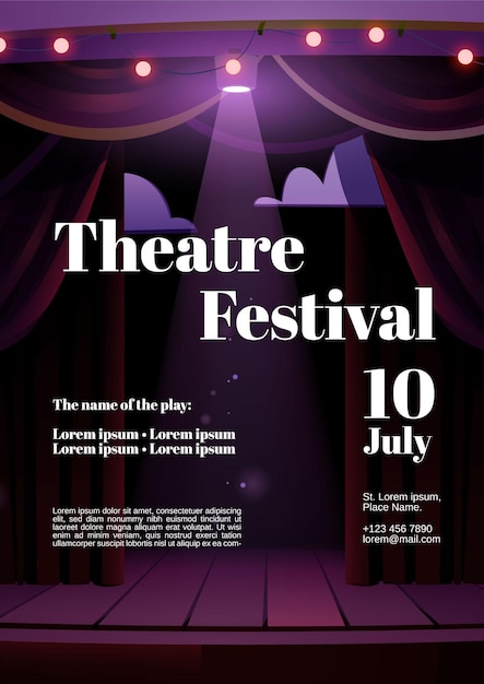 Free Vector theater festival poster with stage and curtain