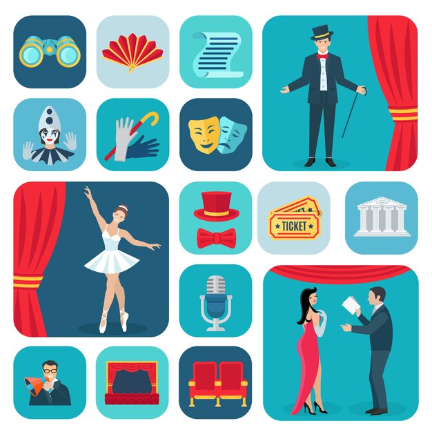 Theater icons flat set 