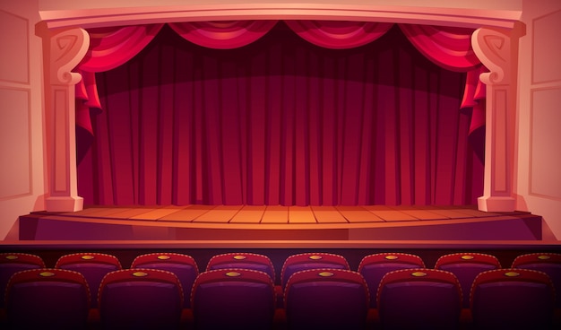 Free Vector theater stage with red curtains theatre seats