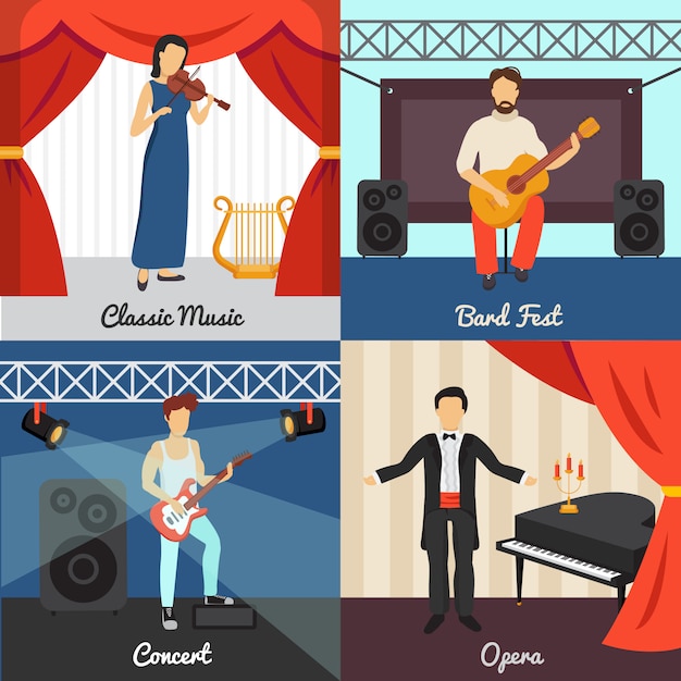 Theatre concept icons set with bard fest and opera symbols 