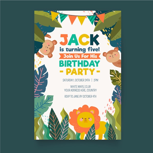 Thematic birthday invitation template for childrens