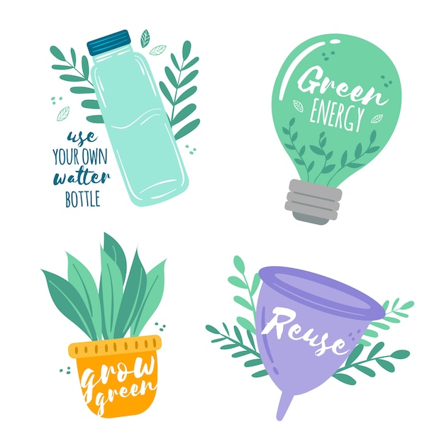 Free Vector thematic draw of ecology badge collection