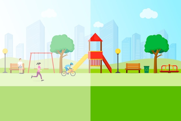 Free Vector then and now environmental effects in playgrounds