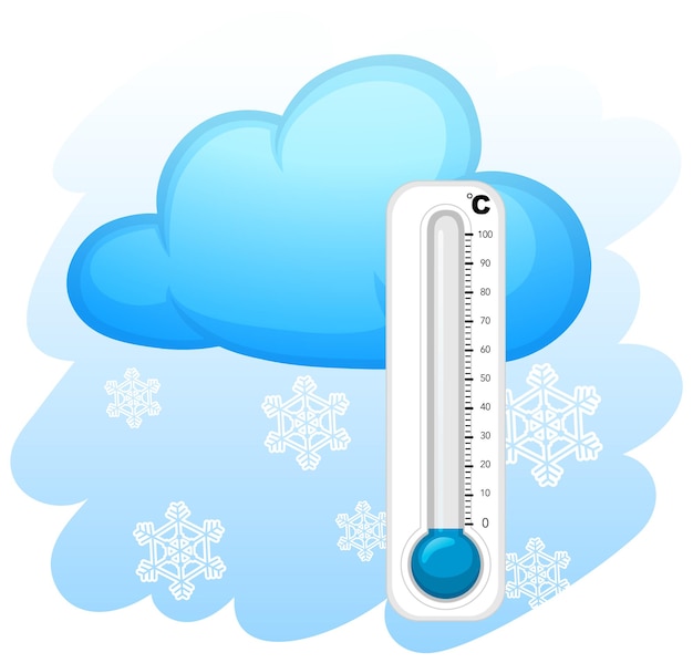 Free Vector thermometer with snowflakes background