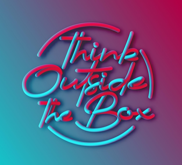 Think Outside The Box Calligraphic 3d Pipe Style Text Vector illustration Design