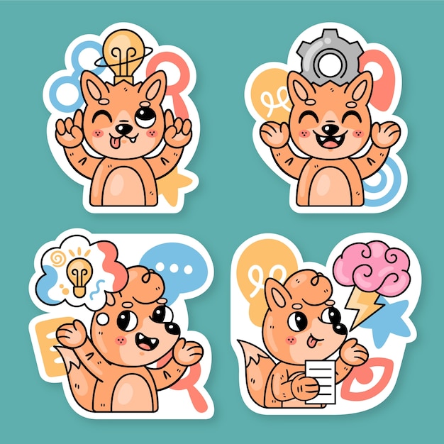 Thinking stickers collection with fred the fox