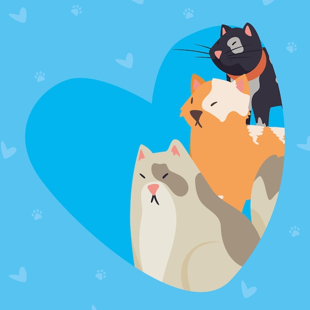 Three cats in heart