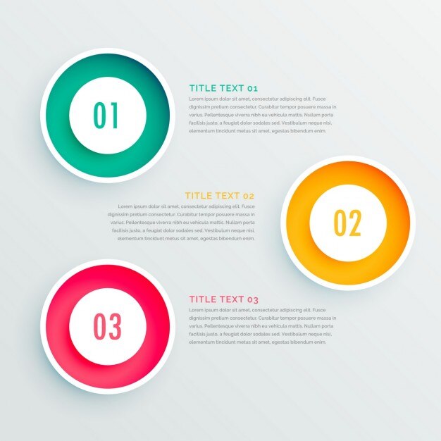 Three circular options for infographics, vivid colors