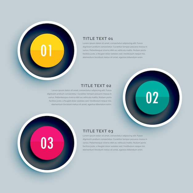 Three circular options with different colors, infographics