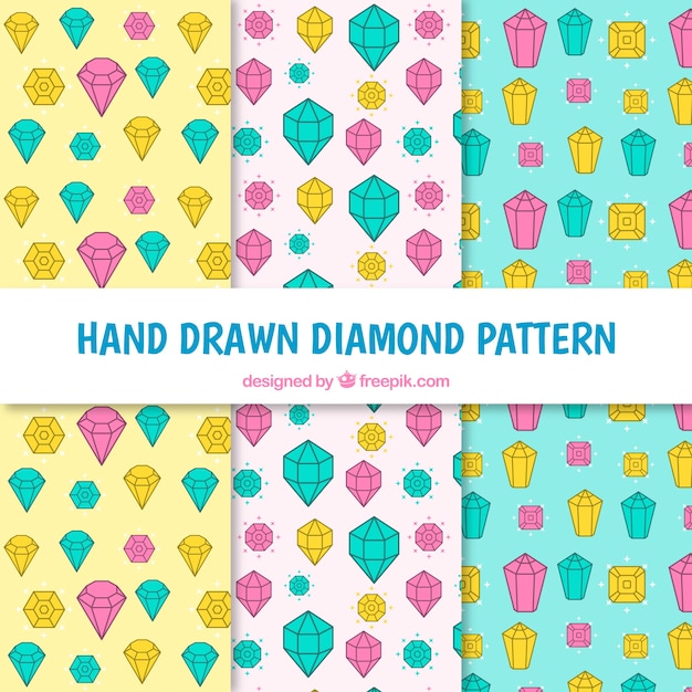 Free vector three decorative patterns with hand-drawn precious stones