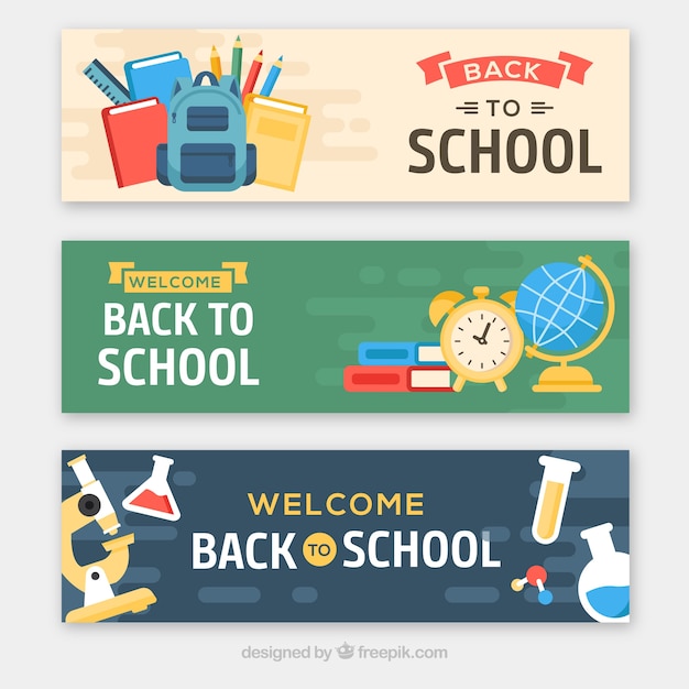 Three different flat back to school banners