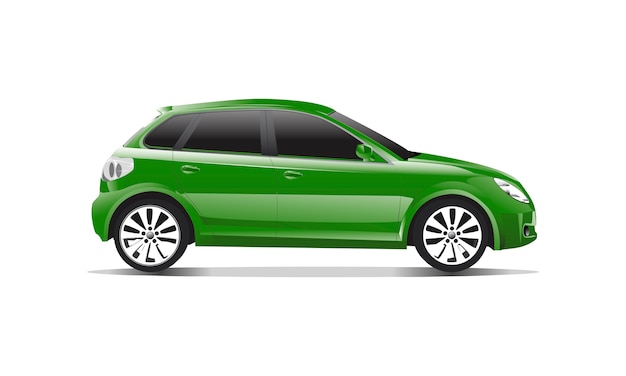 Three dimensional image of green car isolated on white background