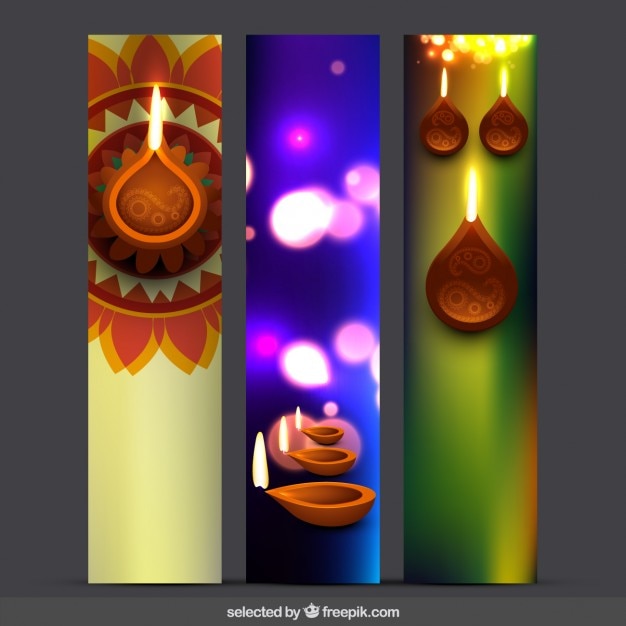 Free vector three diwali banners