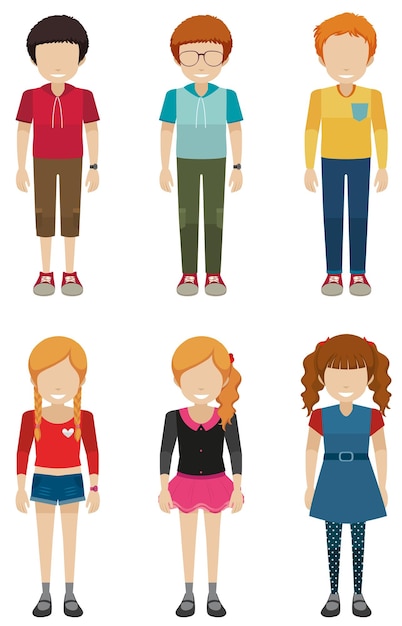 Free Vector three faceless boys and three faceless girls