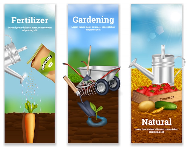 Free Vector three farming vertical banners