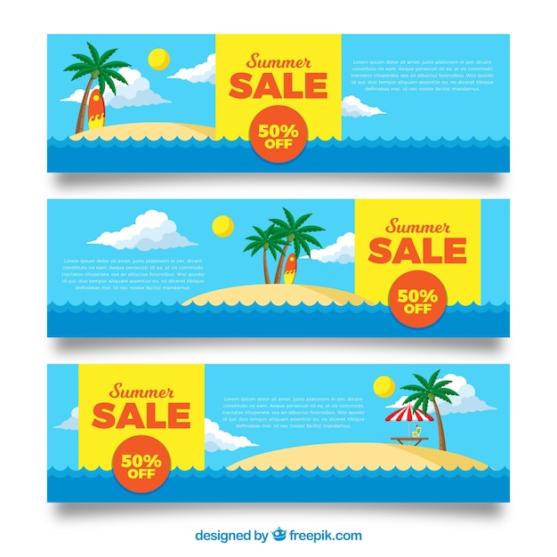 Three flat summer sale banners