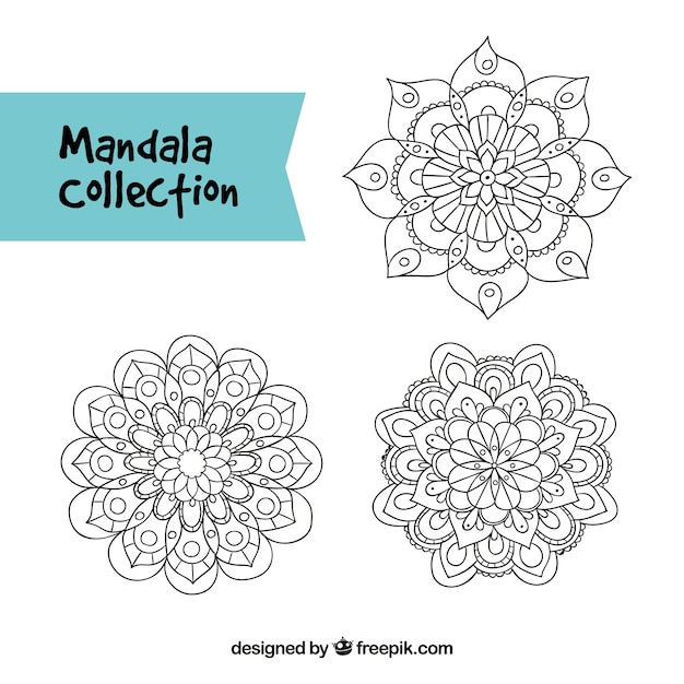 Free Vector three hand drawn mandalas