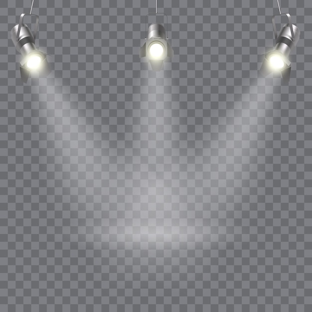 Free vector three hanging spotlights design with direction of rays in one point