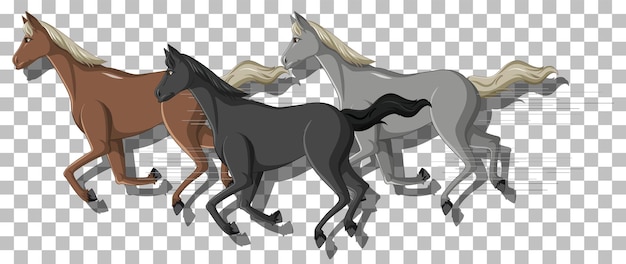 Free vector three horses running on grid background