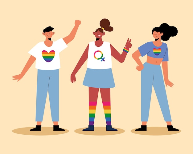 Free Vector three lgbtq community persons