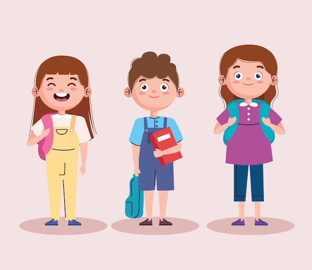 Free Vector three little students kids characters