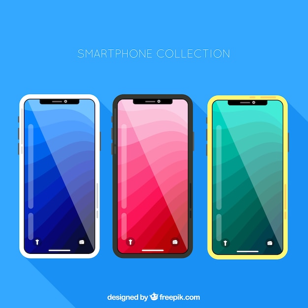 Free Vector three mobile phones in different colors