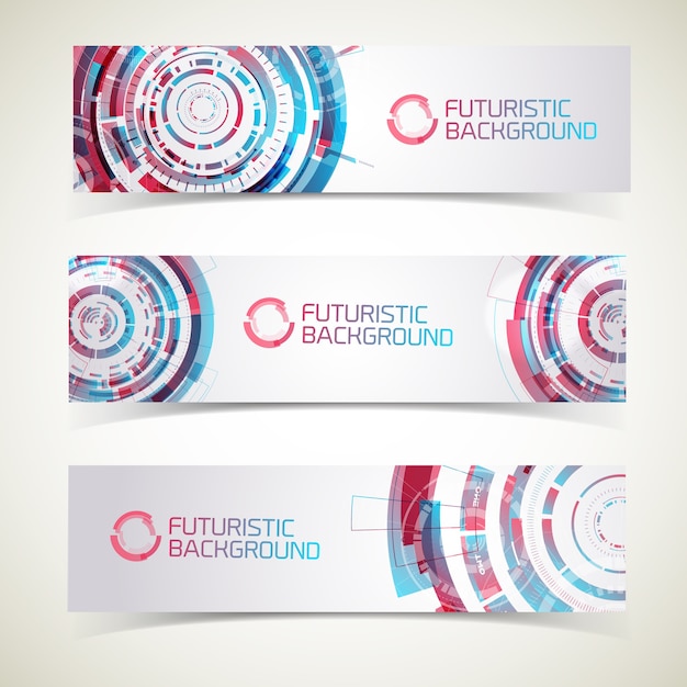 Free Vector three modern technology horizontal banners futuristic.