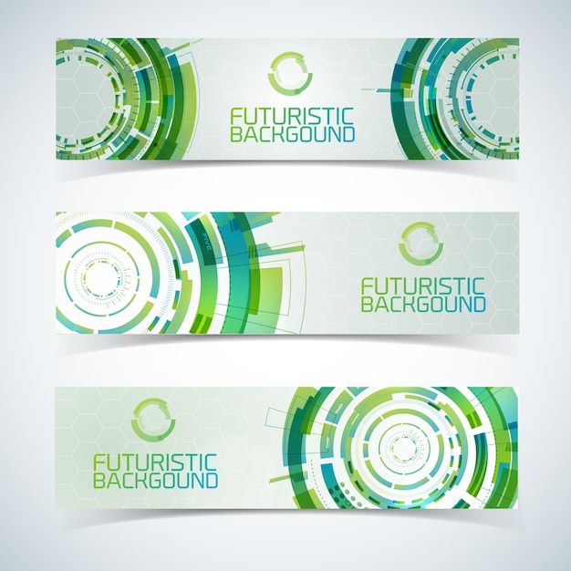 Free Vector three modern technology horizontal banners futuristic.