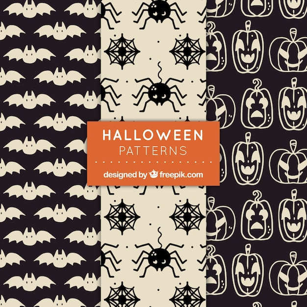 Three monochrome halloween patterns