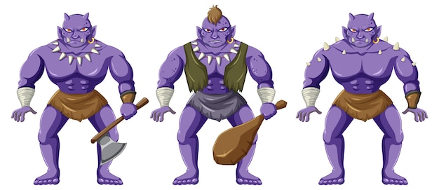 Free Vector three orc cartoon characters isolated