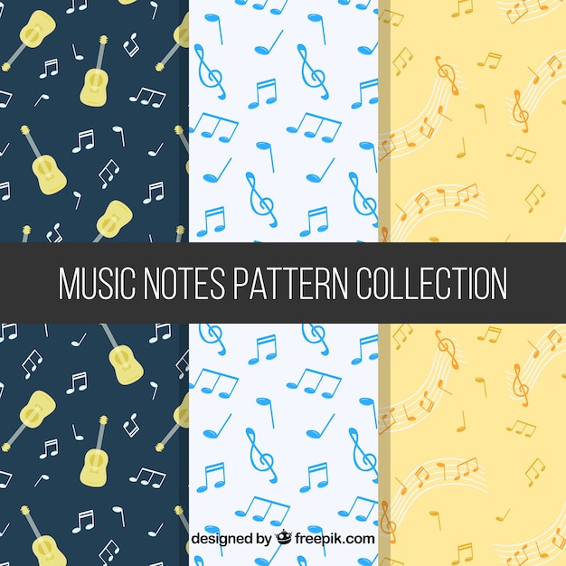 Free vector three patterns with musical notes